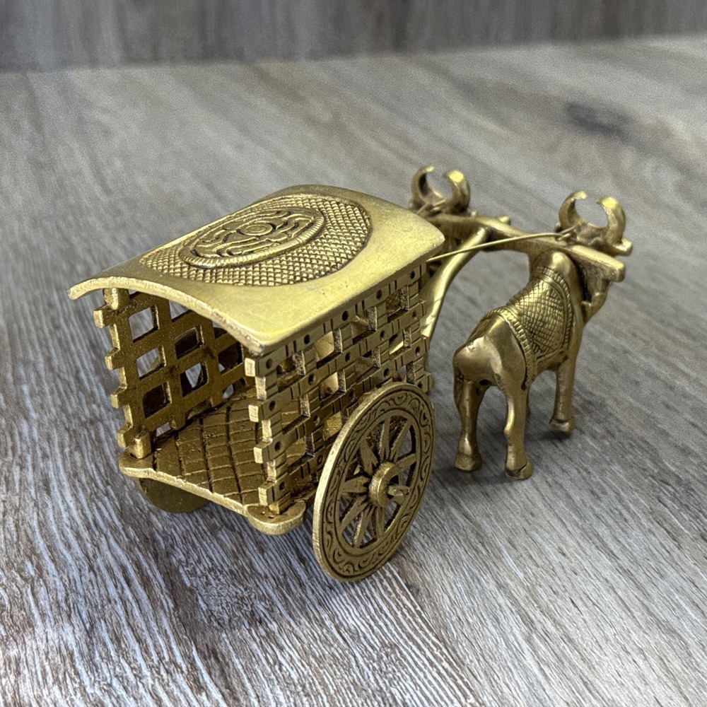 VTG Brass Bullock Cart Traditional India Craftsmanship Design~ 7" x 3.5" x 3.25" - Picture 6 of 16